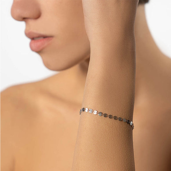 Chain Boho Sterling Silver Bracelet plated in Rhodium