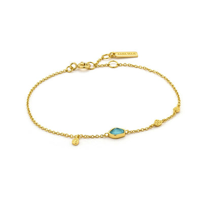 Turquoise Discs Sterling Silver Bracelet plated in 14K Gold