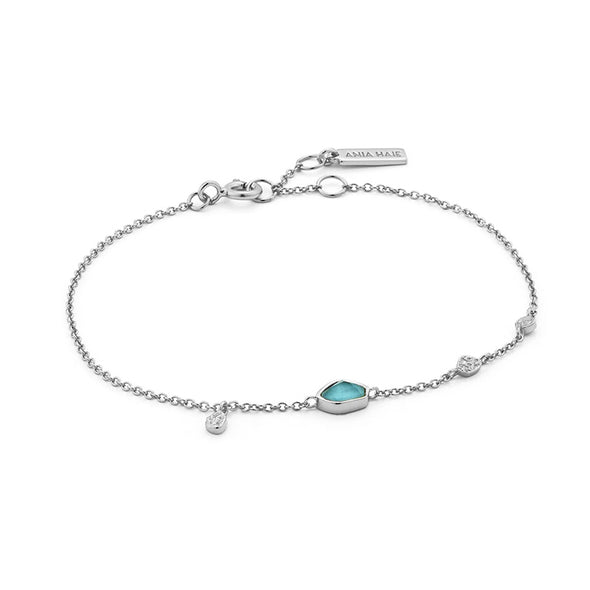 Turquoise Discs Sterling Silver Bracelet plated in Rhodium