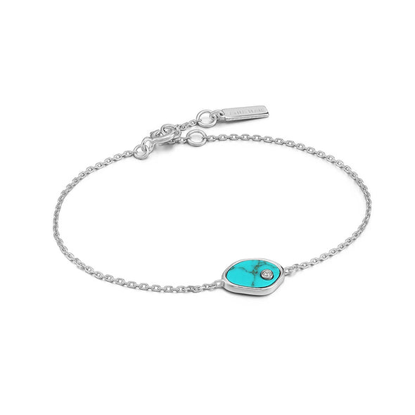 Tidal Turquoise Sterling Silver Bracelet plated in Rhodium