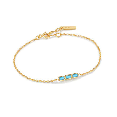 Turquoise Bar Sterling Silver Bracelet plated in 14K Gold
