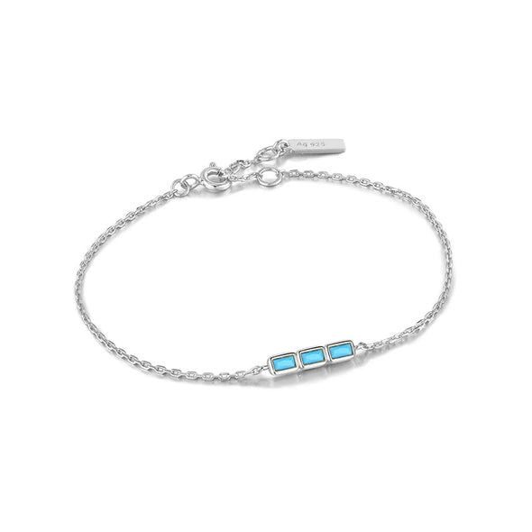 Turquoise Bar Sterling Silver Bracelet plated in Rhodium