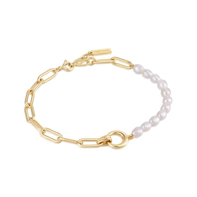 Pearl Sterling Silver Chunky Link Chain Bracelet plated in 14K Gold