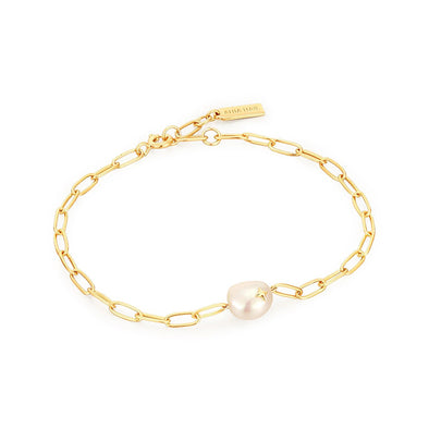 Pearl Sparkle Sterling Silver Chunky Chain Bracelet plated in 14K Gold
