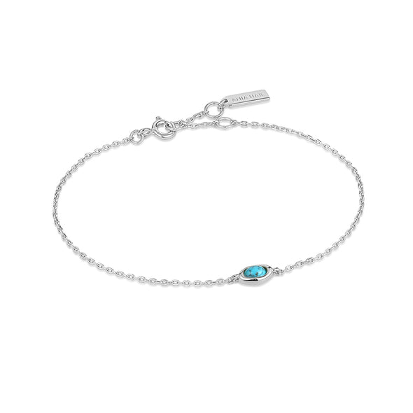 Wave Turquoise Sterling Silver Bracelet plated in Rhodium