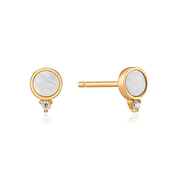 Mother Of Pearl Sterling Silver Stud Earrings plated in 14K Gold