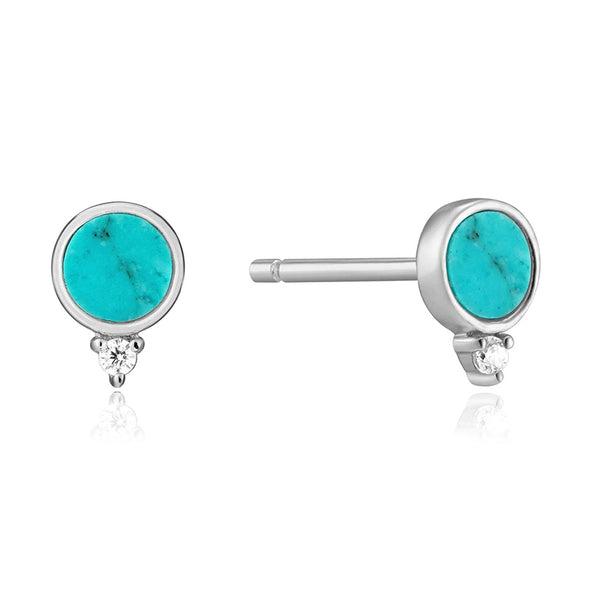 Turquoise Sterling Silver Stud Earrings plated in Rhodium
