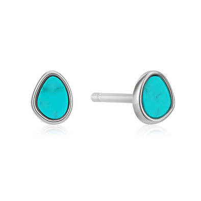 Tidal Turquoise Sterling Silver Stud Earrings plated in Rhodium