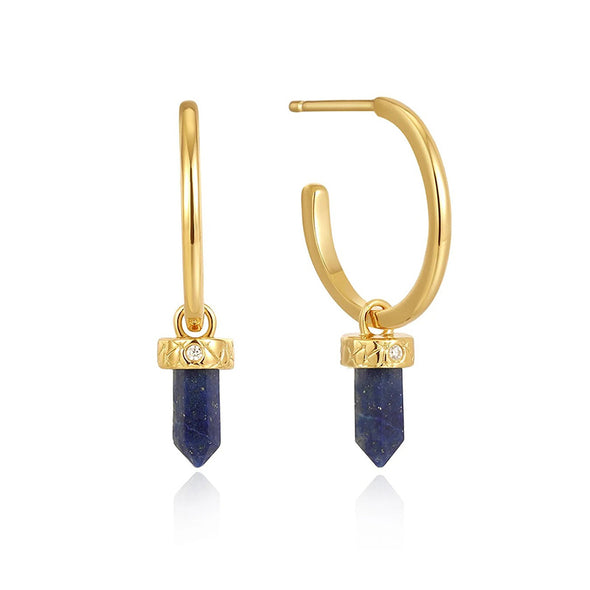 Lapis Point Pendant Sterling Silver Small Hoop Earrings plated in 14K Gold