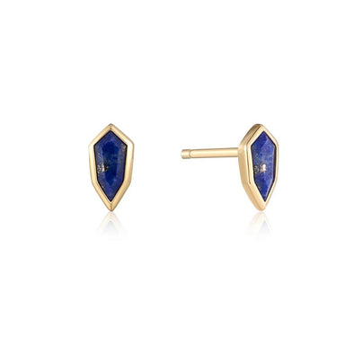 Lapis Emblem Sterling Silver Stud Earrings plated in 14K Gold