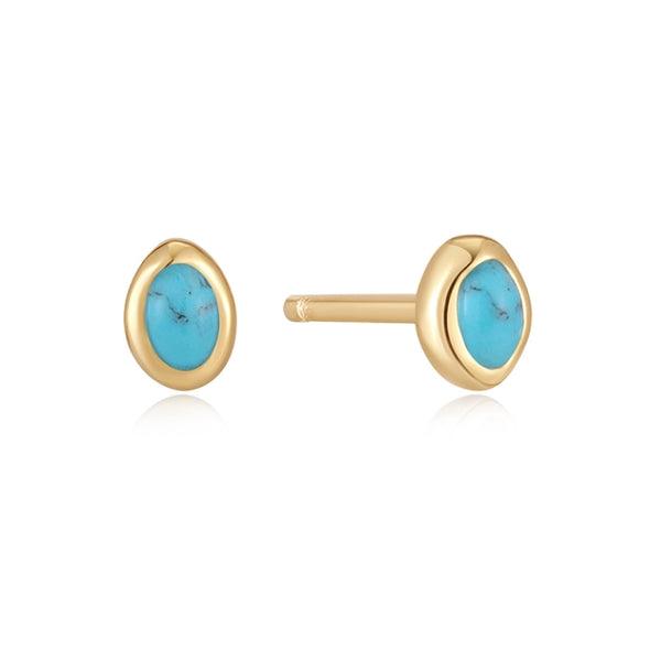 Turquoise Wave Sterling Silver Stud Earrings plated in 14K Gold