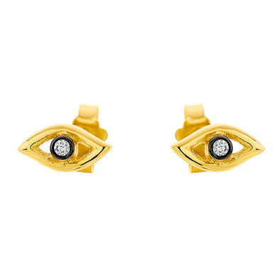One Diamond Eye Earrings in 18K Yellow Gold