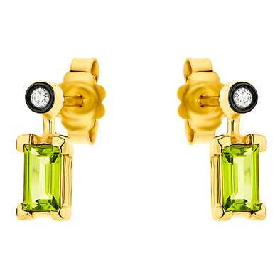 Σκουλαρίκια από Χρυσό 18Κ με Baguette Πράσινο Peridot και Διαμάντια