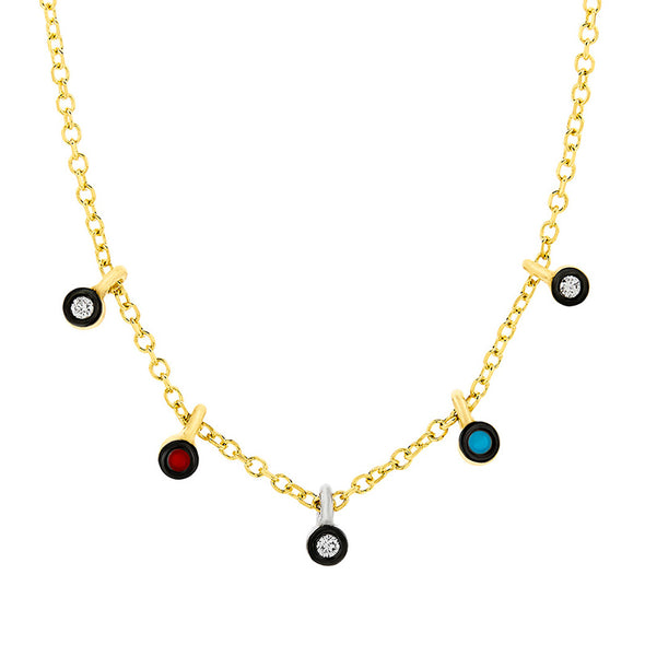 Five Charms Diamond Necklace in 18K Yellow Gold & Enamel