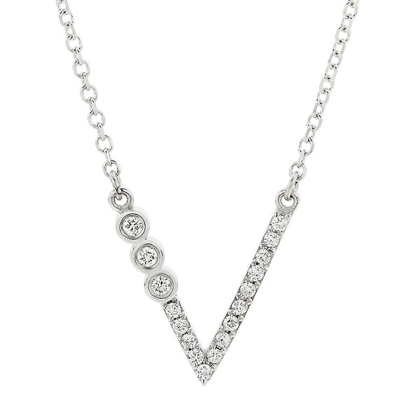 V Diamond Necklace in 18K White Gold