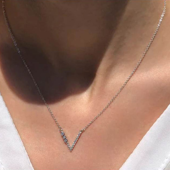 V Diamond Necklace in 18K White Gold