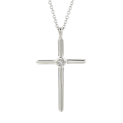One Diamond Cross Necklace in 18K White Gold