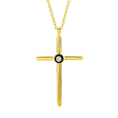 One Diamond Cross Necklace in 18K Yellow Gold