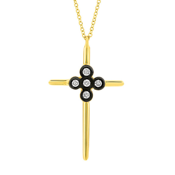 Five Diamonds Cross Necklace in 18K Yellow Gold
