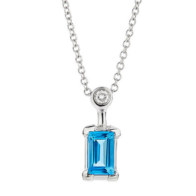 Diamond & Baguette Swiss Blue Topaz Necklace in 18K White Gold