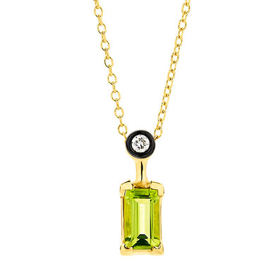 Diamond & Baguette Peridot Necklace in 18K Yellow Gold