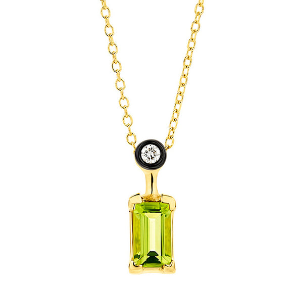 Diamond & Baguette Peridot Necklace in 18K Yellow Gold