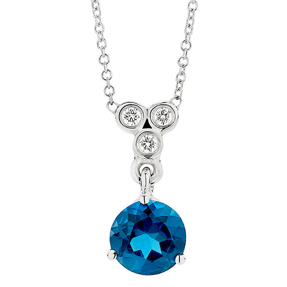 Triade Diamond & London Blue Topaz Necklace in 18K White Gold
