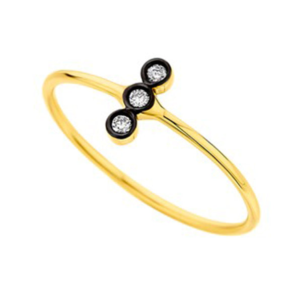 Three Diamonds Vertical Ring in 18K Yellow Gold
