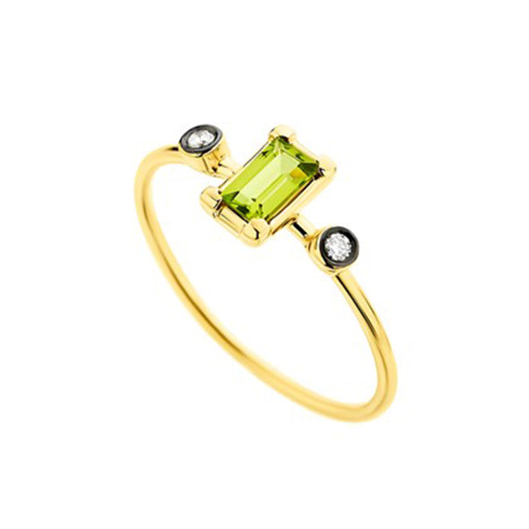 Diamond & Baguette Peridot Solitaire Ring in 18K Yellow Gold