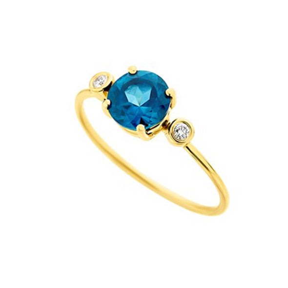 Diamond & Round London Blue Topaz Solitaire Ring in 18K Yellow Gold