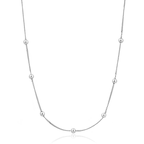 Modern Beaded Sterling Silver Necklace plated in Rhodium