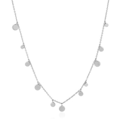 Geometry Mixed Discs Sterling Silver Necklace plated in Rhodium