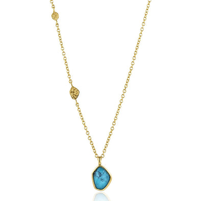 Turquoise Pendant Sterling Silver Necklace plated in 14K Gold