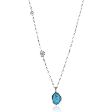 Turquoise Pendant Sterling Silver Necklace plated in Rhodium