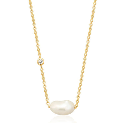 Pearl Sterling Silver Necklace plated in 14K Gold