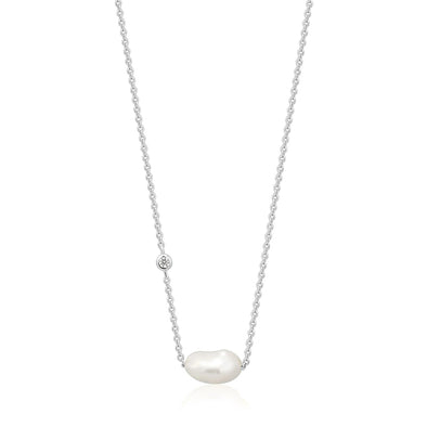Pearl Sterling Silver Necklace plated in Rhodium