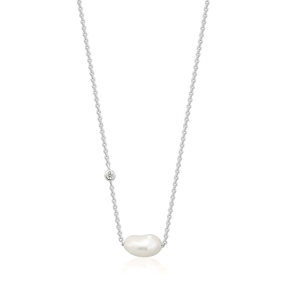 Pearl Sterling Silver Necklace plated in Rhodium