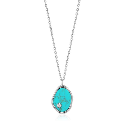 Tidal Turquoise Sterling Silver Necklace plated in Rhodium