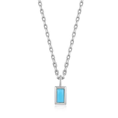 Turquoise Drop Pendant Sterling Silver Necklace plated in Rhodium
