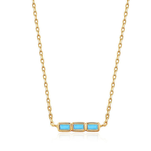 Turquoise Gold Bar Sterling Silver Necklace plated in 14K Gold