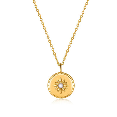 Κολιέ Mother of Pearl Sun Pendant σε Ασήμι 925 με επιμετάλλωση σε Χρυσό 14Κ