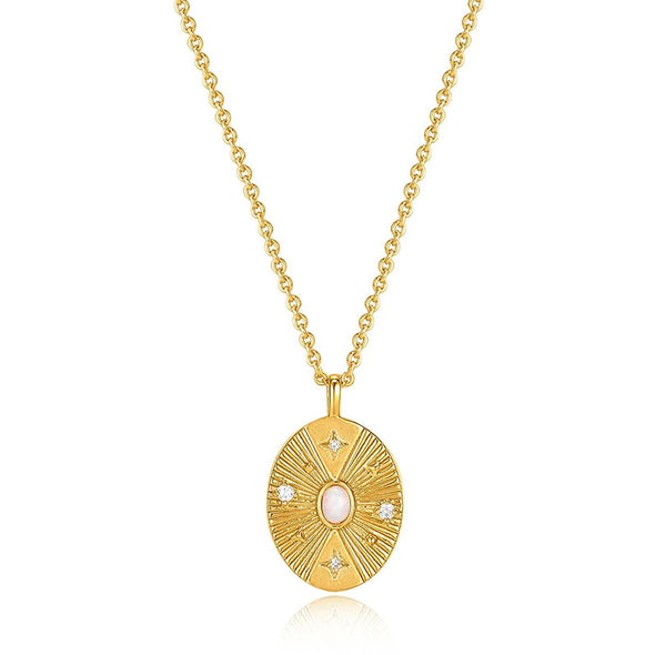 Scattered Stars Kyoto Opal Disc Sterling Silver Necklace plated in 14K Gold