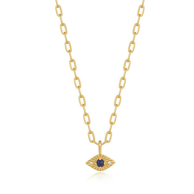 Lapis Evil Eye Sterling Silver Necklace plated in 14K Gold