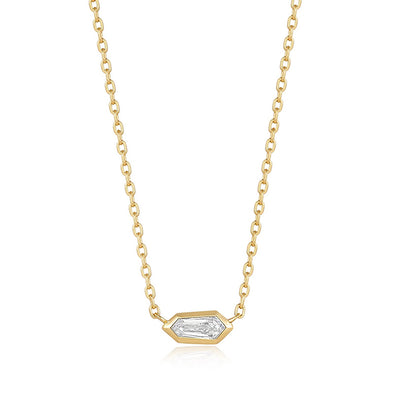 Sparkle Emblem Sterling Silver Chain Necklace plated in 14K Gold
