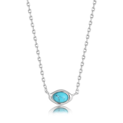 Turquoise Wave Sterling Silver Necklace plated in Rhodium