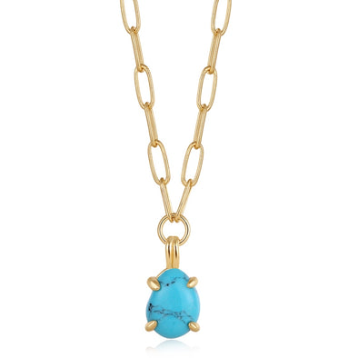 Turquoise Drop Sterling Silver Chunky Chain Necklace plated in 14K Gold