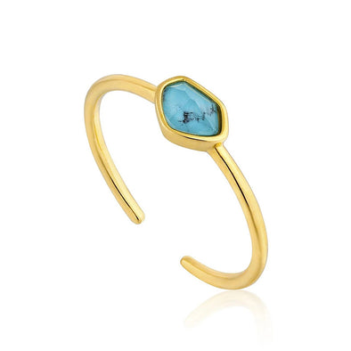 Turquoise Sterling Silver Adjustable Ring plated in 14K Gold