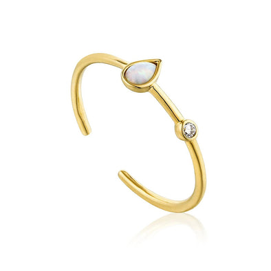Opal Color Raindrop Sterling Silver Adjustable Ring plated in 14K Gold