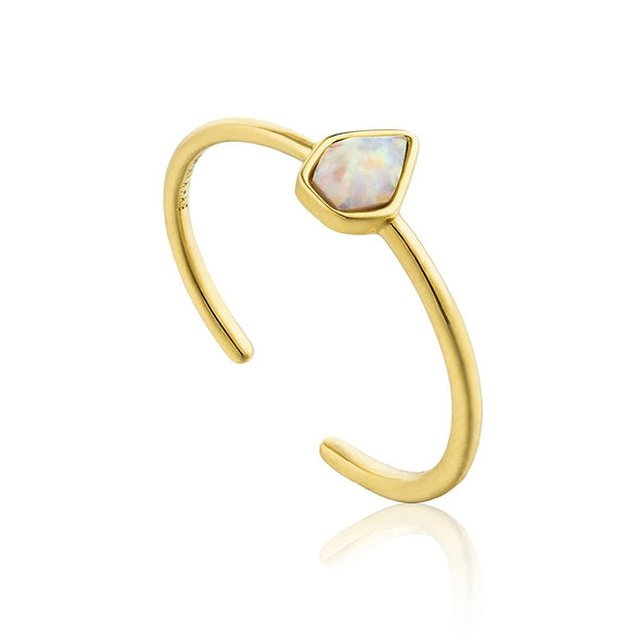 Opal Color Sterling Silver Adjustable Ring plated in 14K Gold