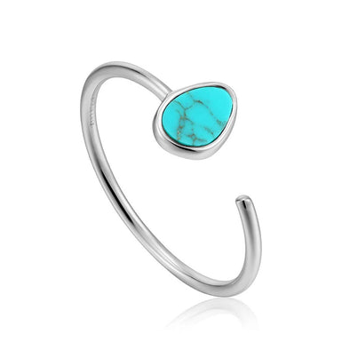 Tidal Turquoise Sterling Silver Adjustable Ring plated in Rhodium